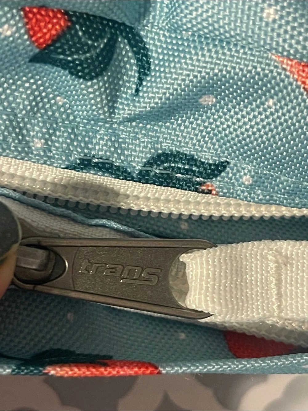 Trans by Jansport Teal Strawberry and  Polkadot print Backpack